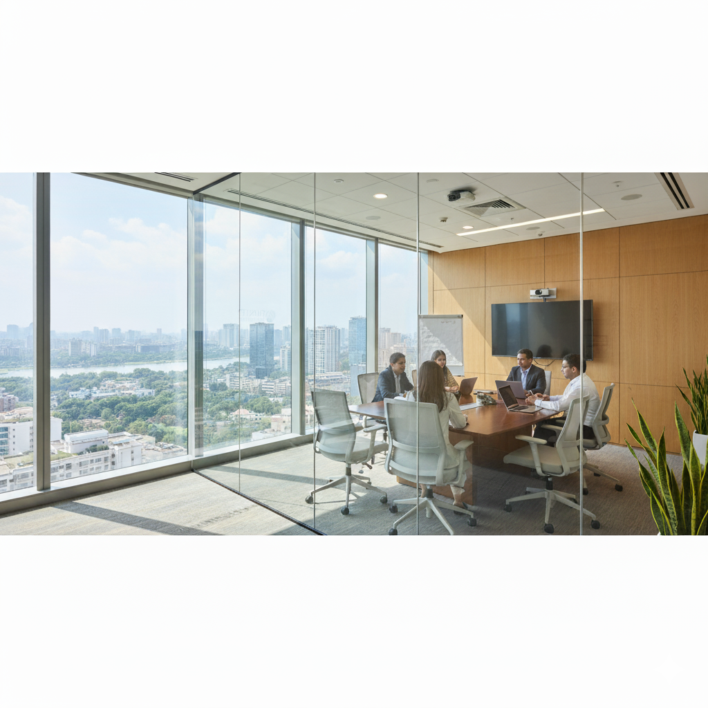 A professional and fully equipped office meeting room in a business centre in Kolkata.