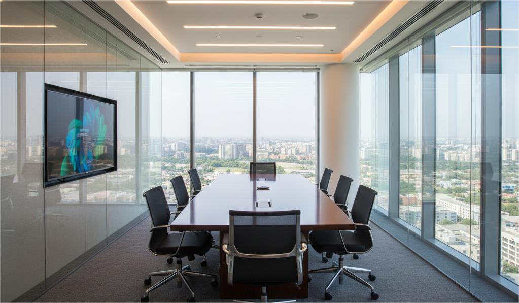 A professional and fully equipped office meeting room in Infinity Business Centre in Kolkata.