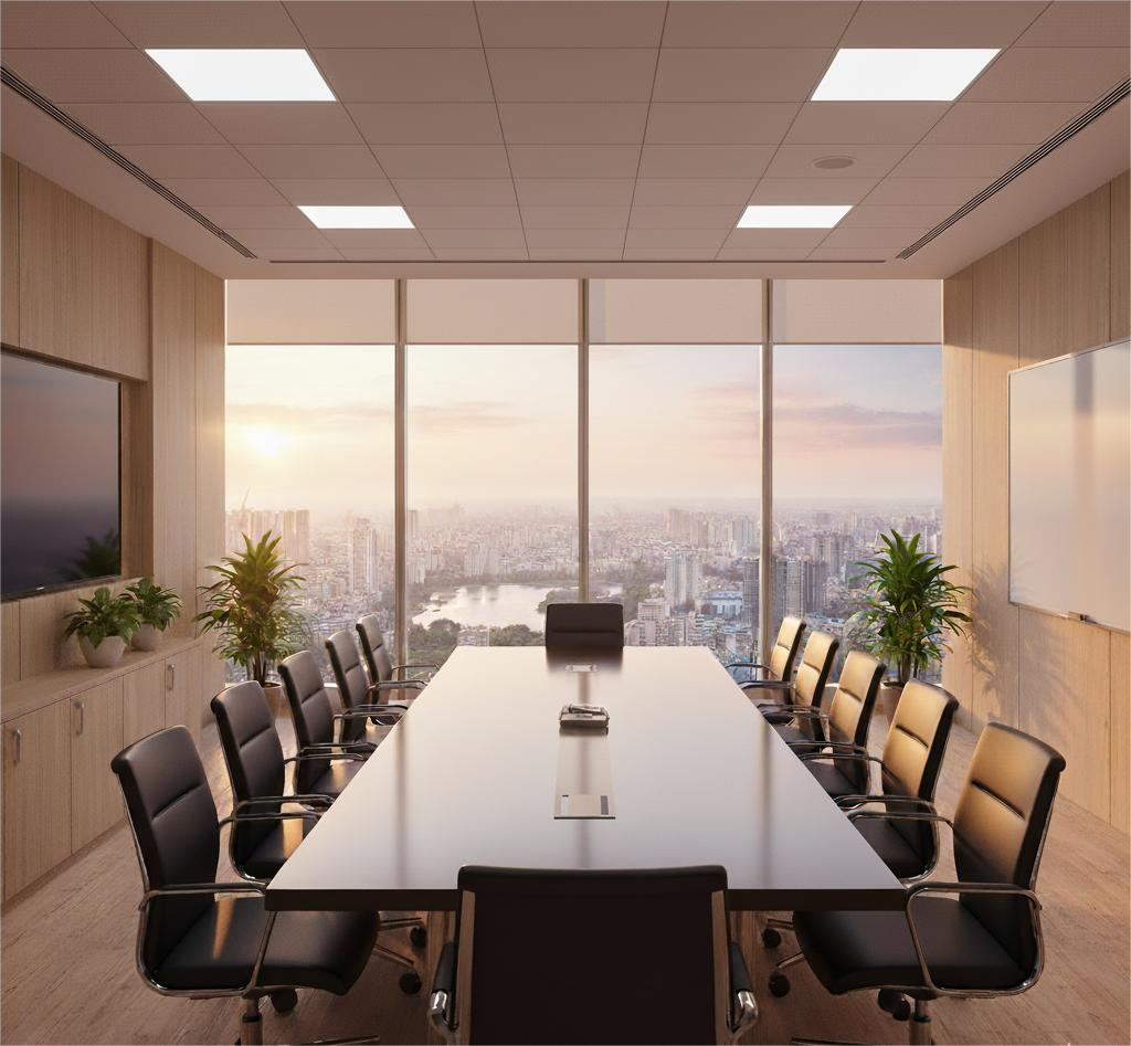 Fully equipped meeting room interior in a commercial office space in Kolkata at Infinity Business Centre.