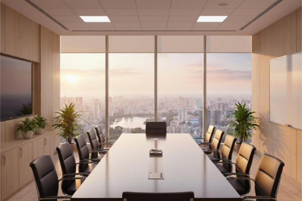 Fully equipped meeting room interior in a commercial office space in Kolkata at Infinity Business Centre.